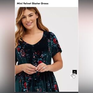 Floral Green Mini Velvet Skater Dress